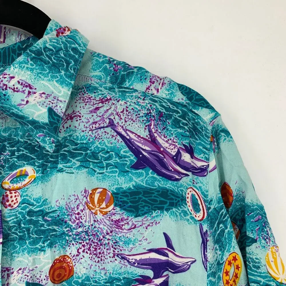 VINTAGE Guess By Marciano Men's Sz 2 US M Button Up Casual Shirt Dolphin Print